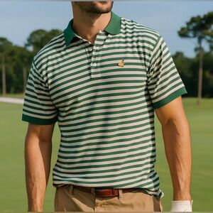 Master’s Collection Green and White Striped Golf Prep Polo Shirt L